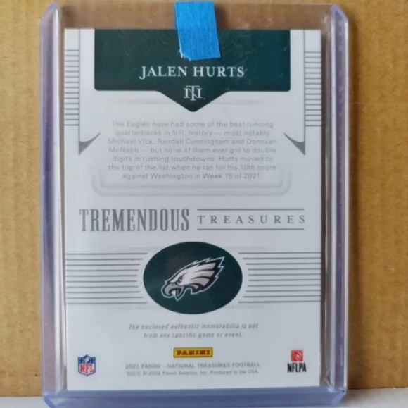 🏈🏆Jalen Hurts "Tremendous Treasures White Patch - 70/99 Insert" Card🏆🏈 - Picture 3 of 5
